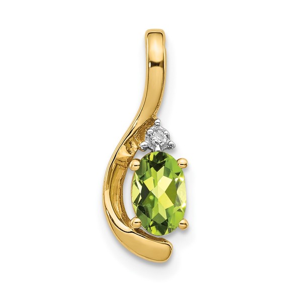 14k Yellow Gold Peridot August Birthstone and Diamond Ladies Mini Charm Pendant